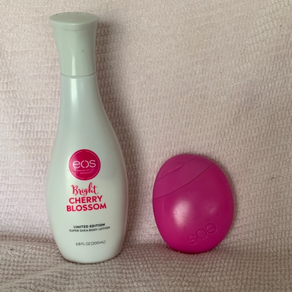 eos Bright Cherry Blossom Lotion with Hot Pink Hand Cream